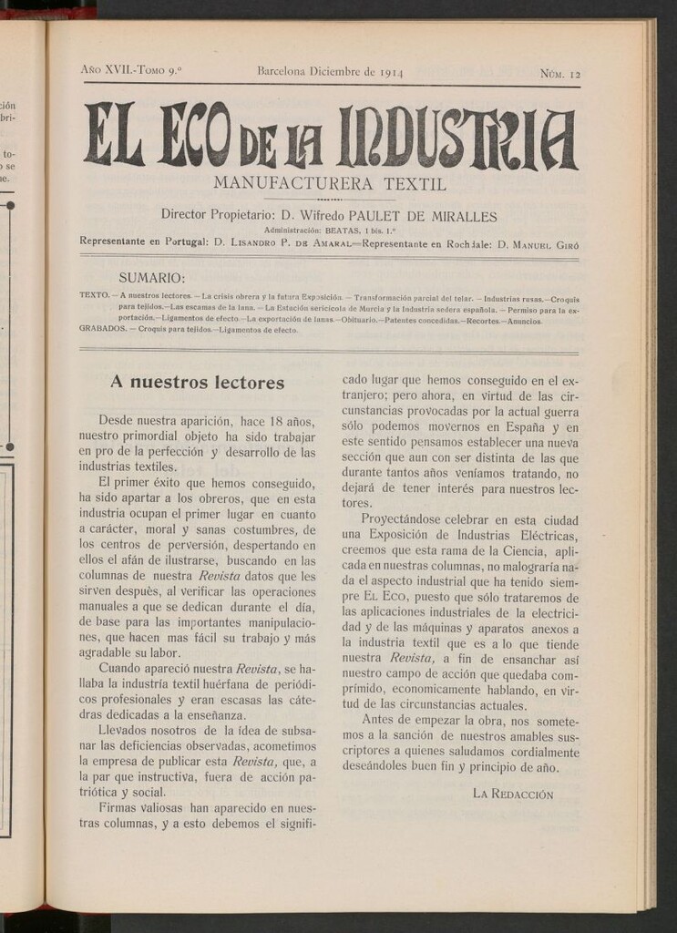 Miniatura de El Eco de la Industria de diciembre de 1914