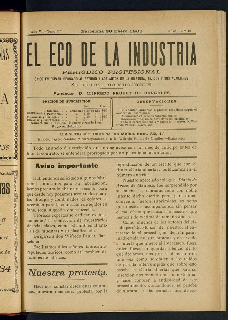 Miniatura de El Eco de la Industria de enero de 1903