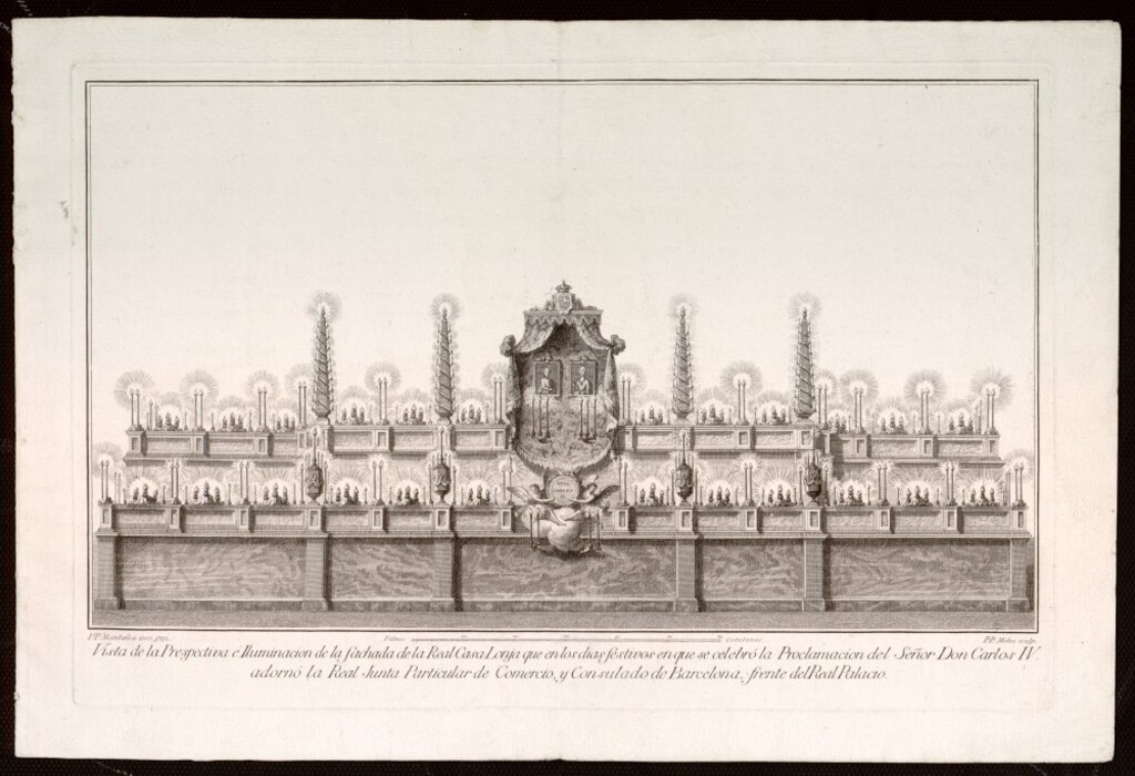 Miniatura de Vista del adorno de la fachada de la Real CasaLonja de Barcelona