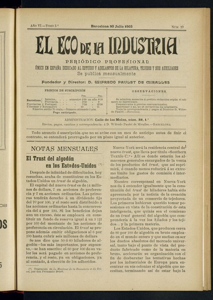 Miniatura de El Eco de la Industria de julio de 1903