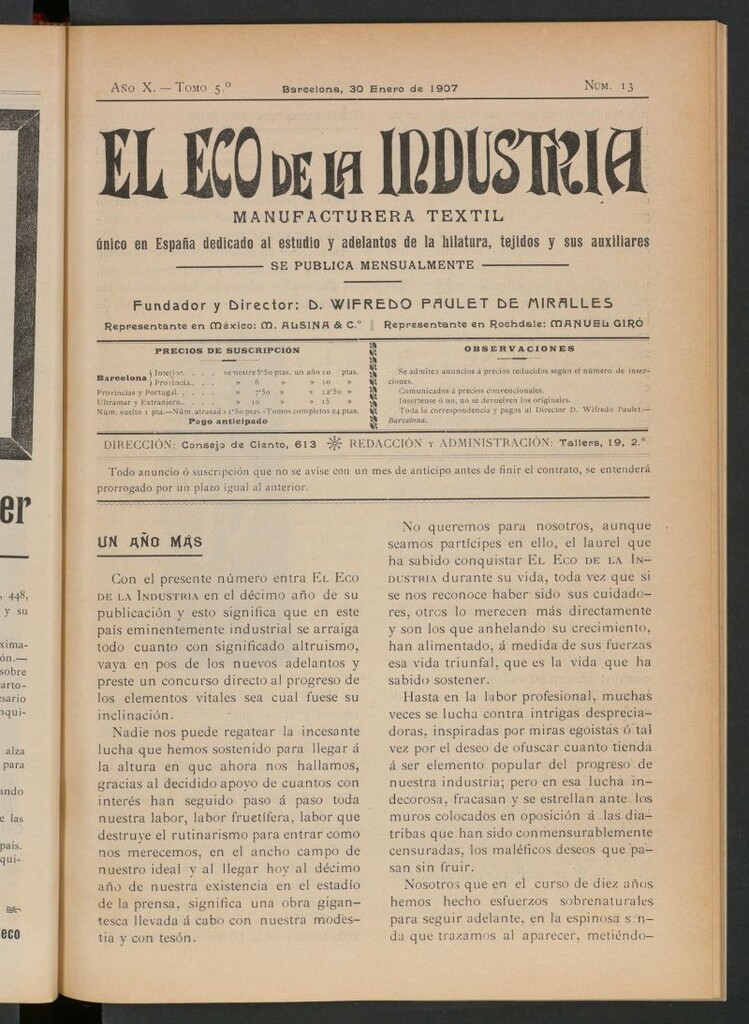 Miniatura de El Eco de la Industria de enero de 1907