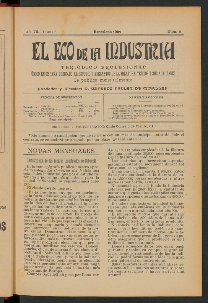 Miniatura de El Eco de la Industria de mayo de 1904