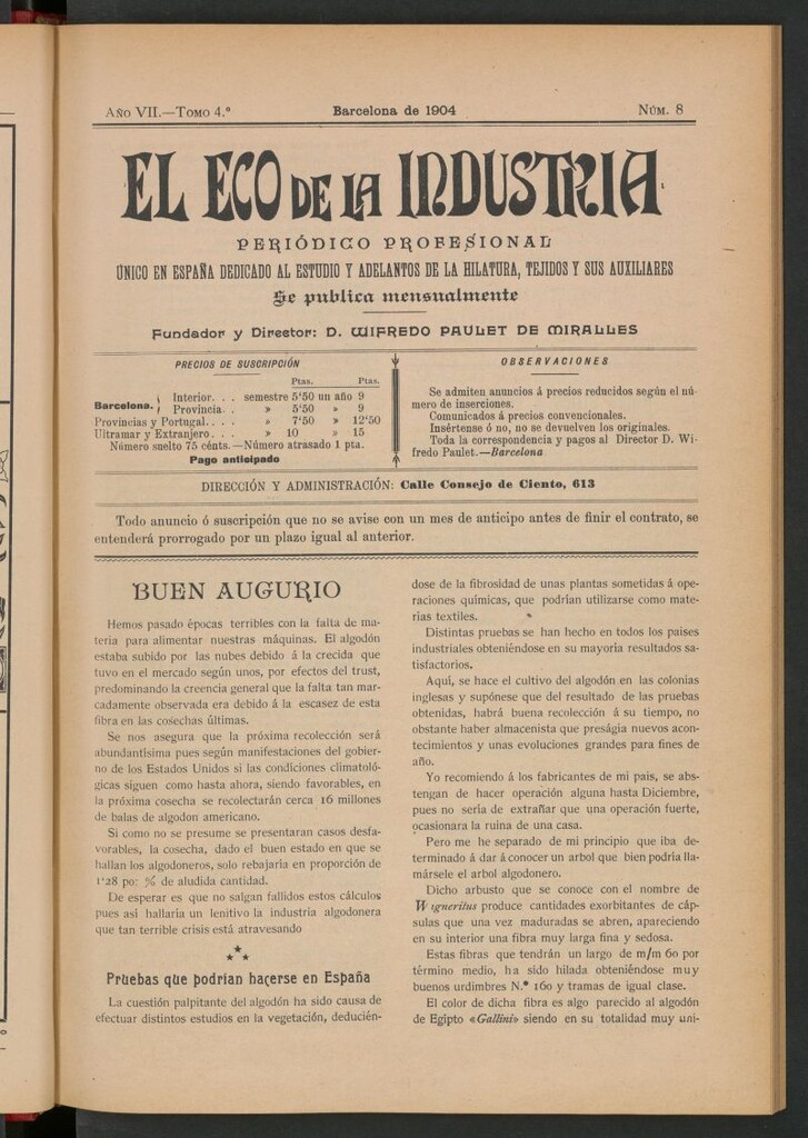 Miniatura de El Eco de la Industria de agosto de 1904