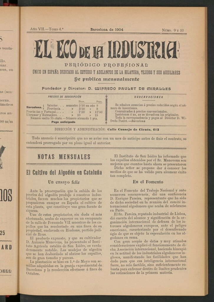Miniatura de El Eco de la Industria de septiembre y octubre de 1904
