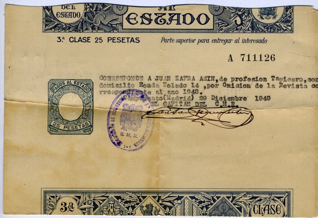 Miniatura de Pago de 25 pesetas al C.M.R. del Regimiento de Infantería