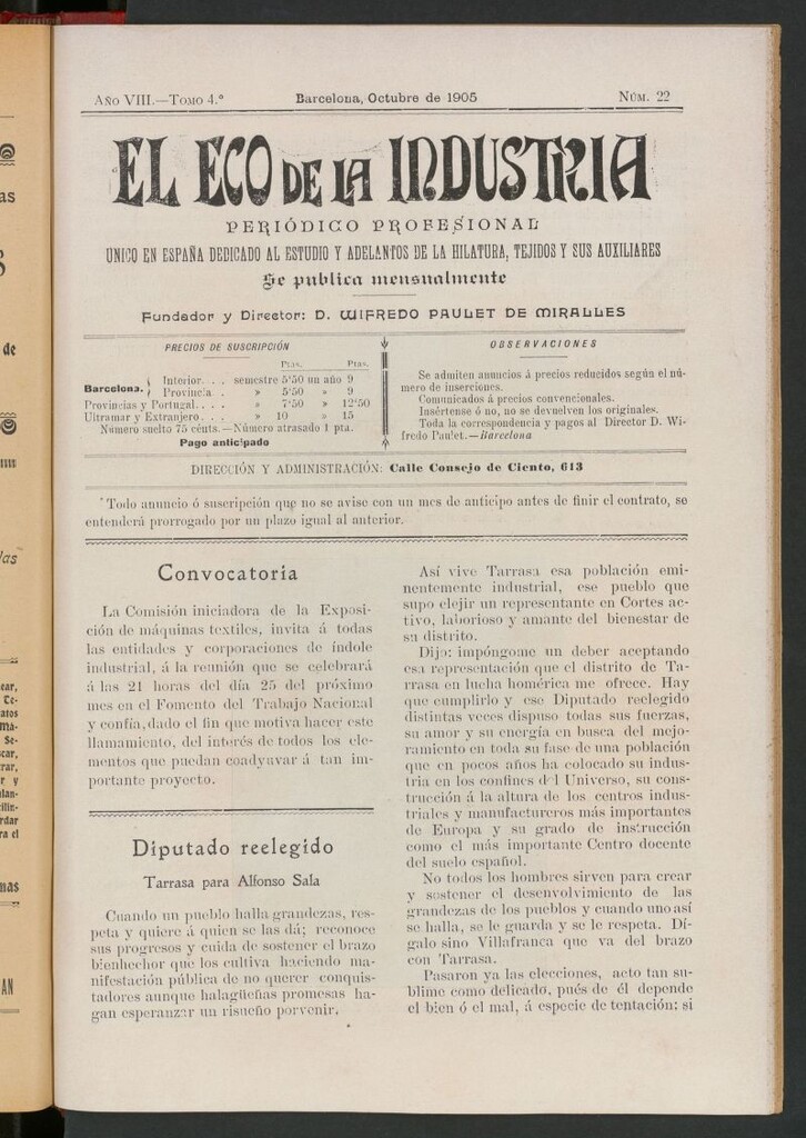 Miniatura de El Eco de la Industria de octubre de 1905