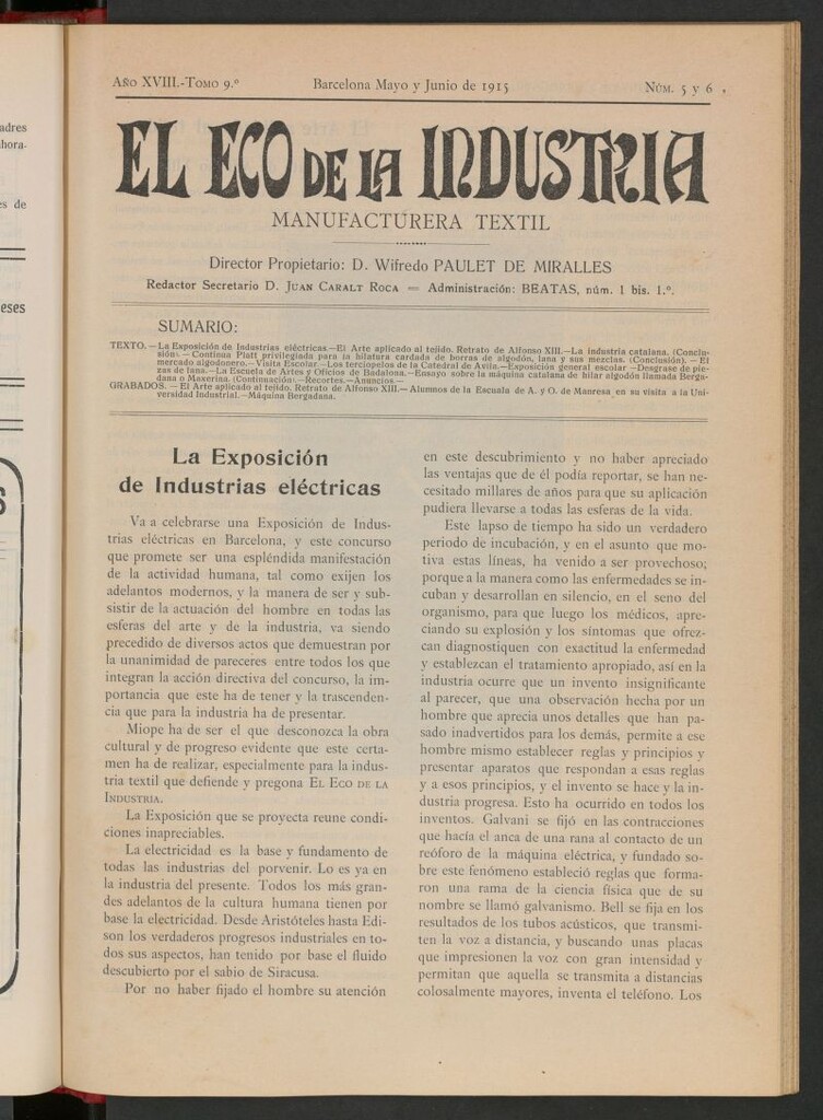 Miniatura de El Eco de la Industria de mayo - junio de 1915
