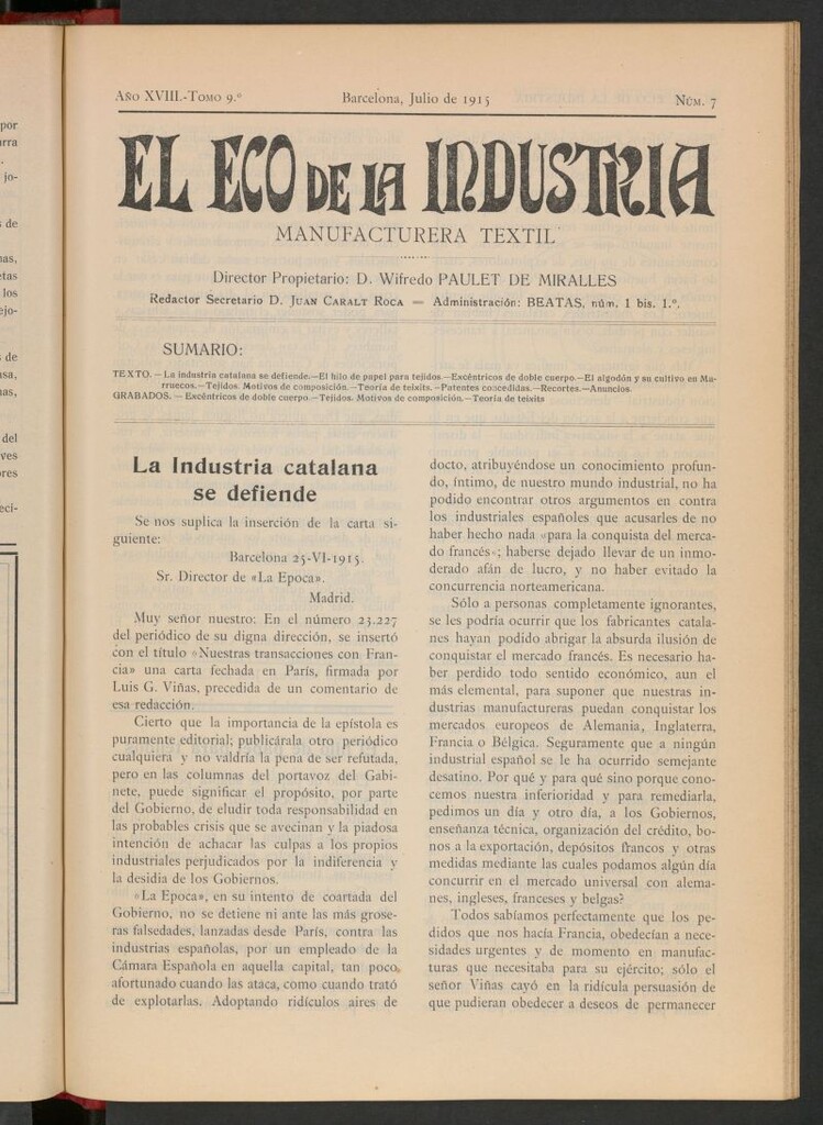 Miniatura de El Eco de la Industria de julio de 1915
