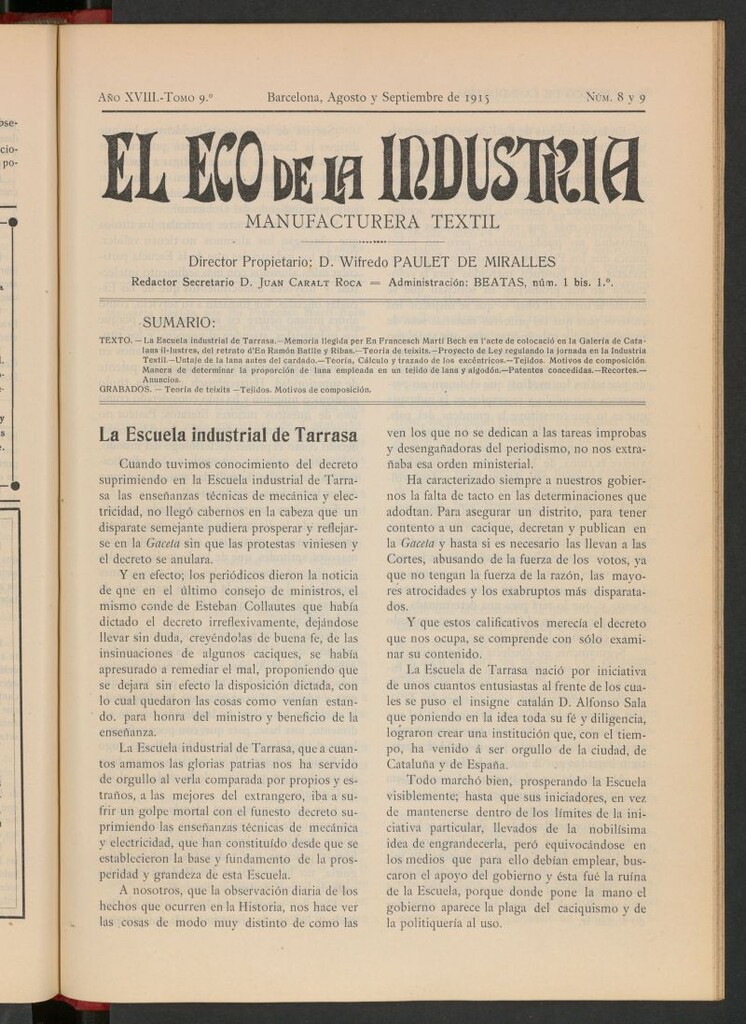 Miniatura de El Eco de la Industria de agosto - septiembre de 1915