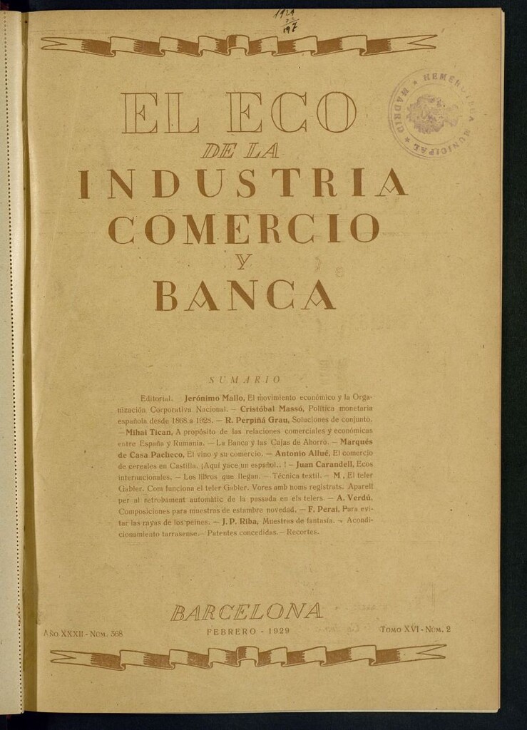 Miniatura de El Eco de la Industria, Comercio y Banca de febrero de 1929
