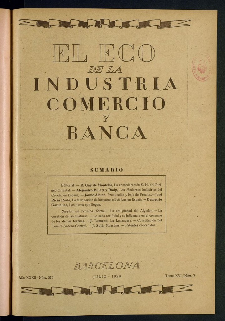 Miniatura de El Eco de la Industria, Comercio y Banca de julio de 1929