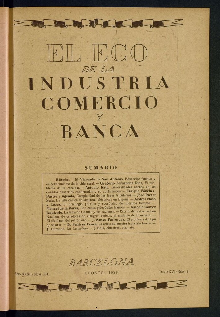 Miniatura de El Eco de la Industria, Comercio y Banca de agosto de 1929