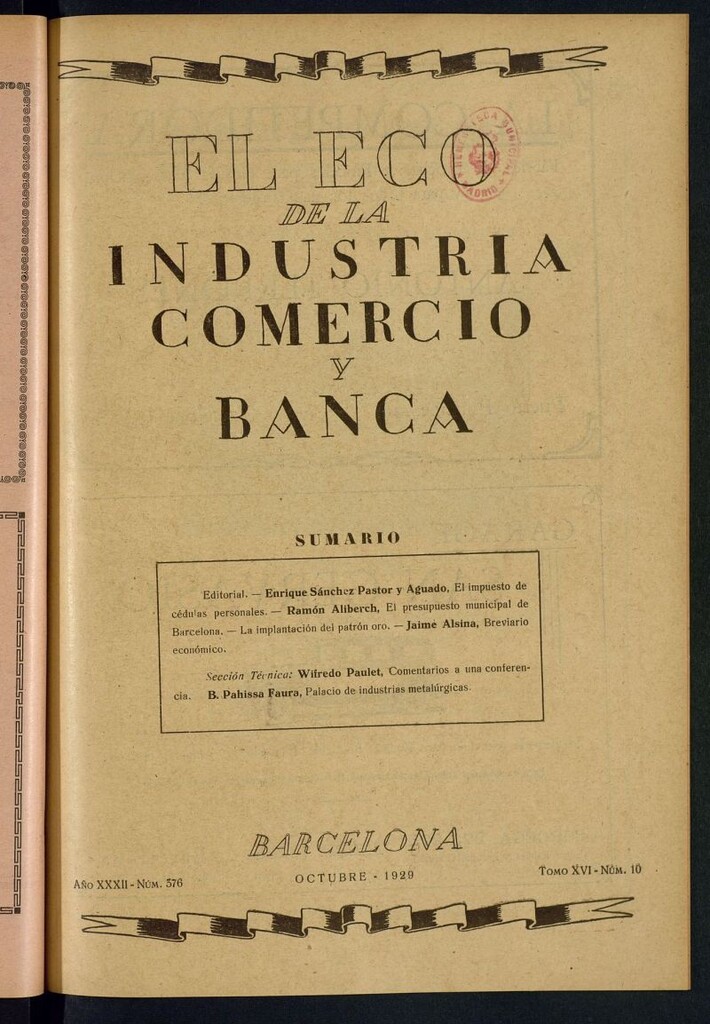 Miniatura de El Eco de la Industria, Comercio y Banca de octubre de 1929