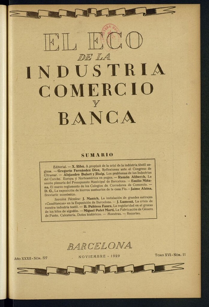 Miniatura de El Eco de la Industria, Comercio y Banca de noviembre de 1929