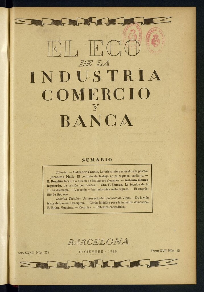 Miniatura de El Eco de la Industria, Comercio y Banca de diciembre de 1929