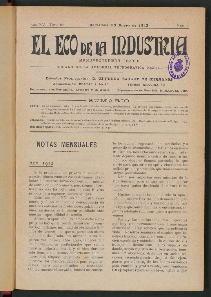 Miniatura de El Eco de la Industria del 30 de enero de 1912