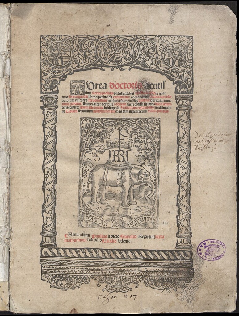 Miniatura de Aurea doctoris ... Guillelmi altissiodore[n]sis in quattuor sententiarum libros perlucida explanatio vobis denuo ... purgata, nunc nunc paratur