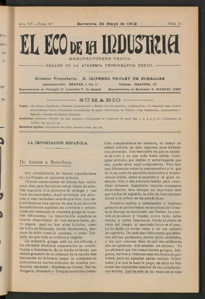 Miniatura de El Eco de la Industria del 30 de mayo de 1912