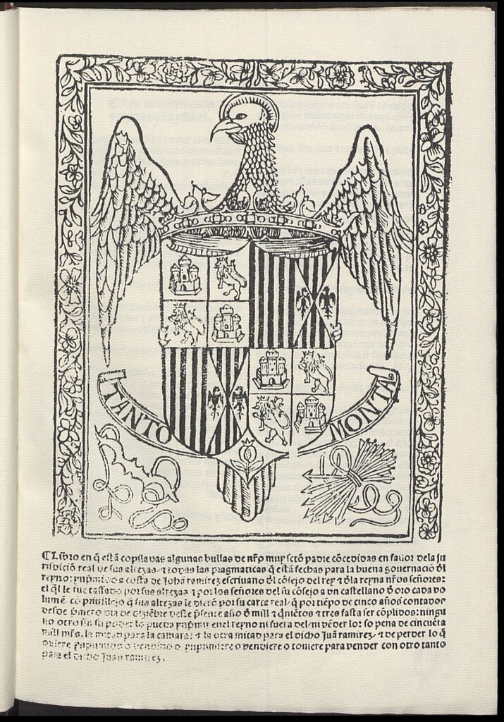 Miniatura de Libro en q[ue] esta[n] copiladas algunas bullas de n[uest]ro muy s[an]to padre co[n]cedidas en fauor de la jurisdicio[n] real de sus altezas et todas las pragmaticas q[ue] esta[n] fechas para la buena gouernacio[n] d[e]l reyno