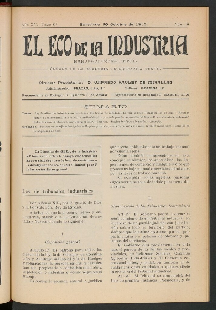 Miniatura de El Eco de la Industria del 30 de octubre de 1912