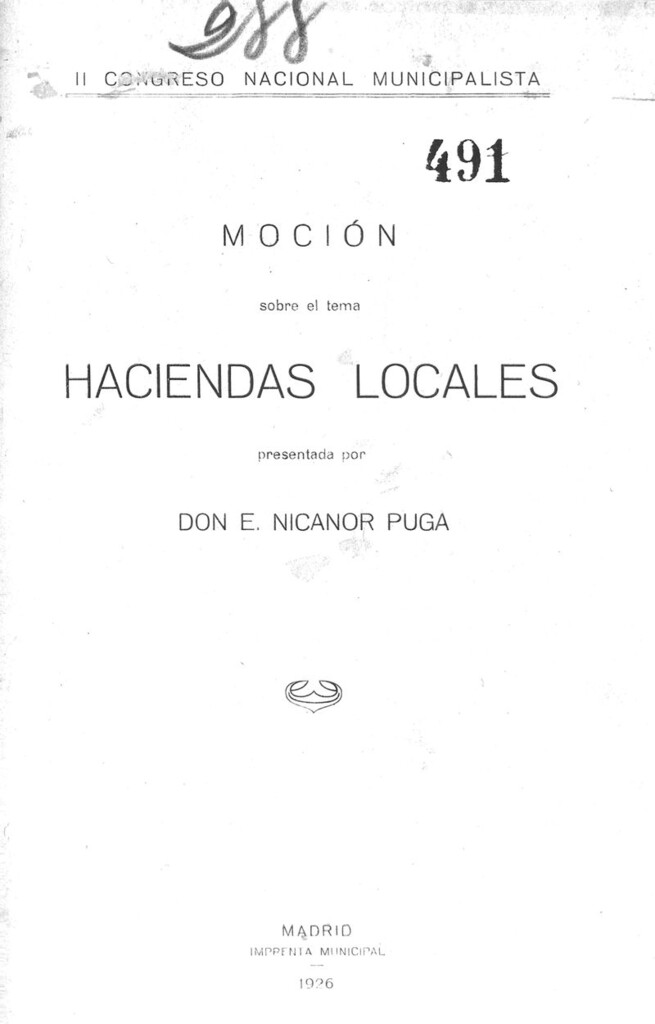 Miniatura de Moción sobre el tema haciendas locales