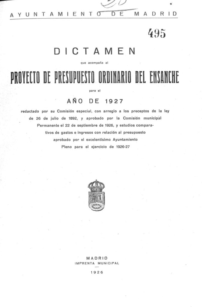 Miniatura de Dictamen que acompaña al proyecto de presupuesto ordinario del ensanche para el año de 1927