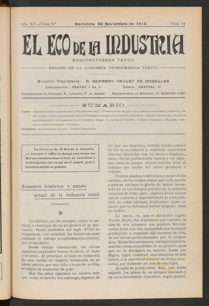 Miniatura de El Eco de la Industria del 30 de noviembre de 1912