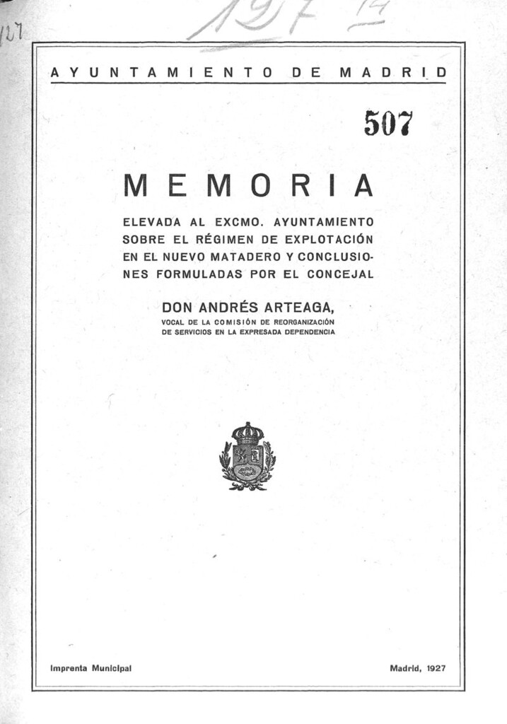 Miniatura de Memoria elevada al excmo. Ayuntamiento sobre el régimen de explotación en el nuevo matadero y conclusiones formuladas por el concejal