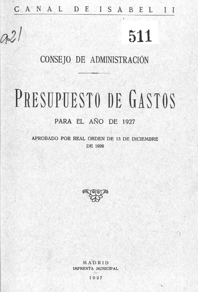 Miniatura de Presupuesto de gastos para el año 1927. Aprobado por Real Orden de 13 de diciembre de 1926