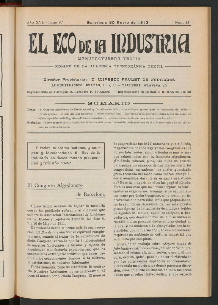 Miniatura de El Eco de la Industria del 30 de enero de 1913