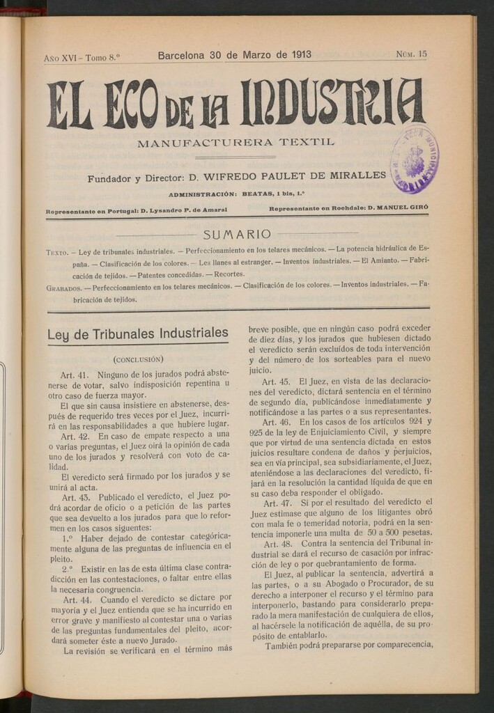 Miniatura de El Eco de la Industria del 30 de marzo de 1913
