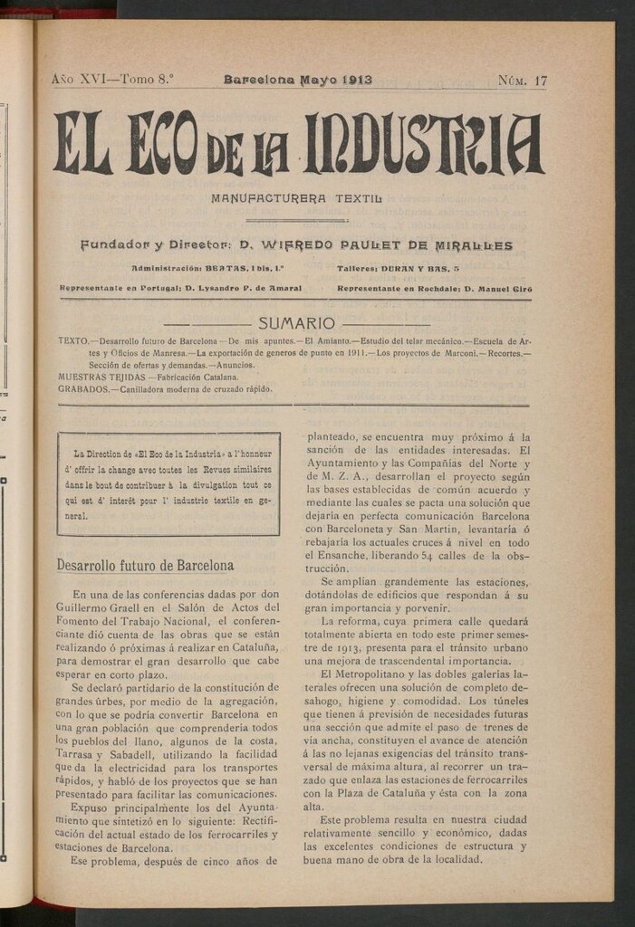 Miniatura de El Eco de la Industria de mayo de 1913