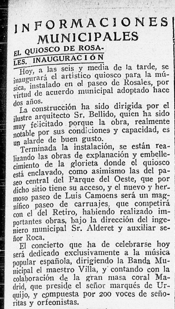 Miniatura de El quiosco de Rosales. Inauguración