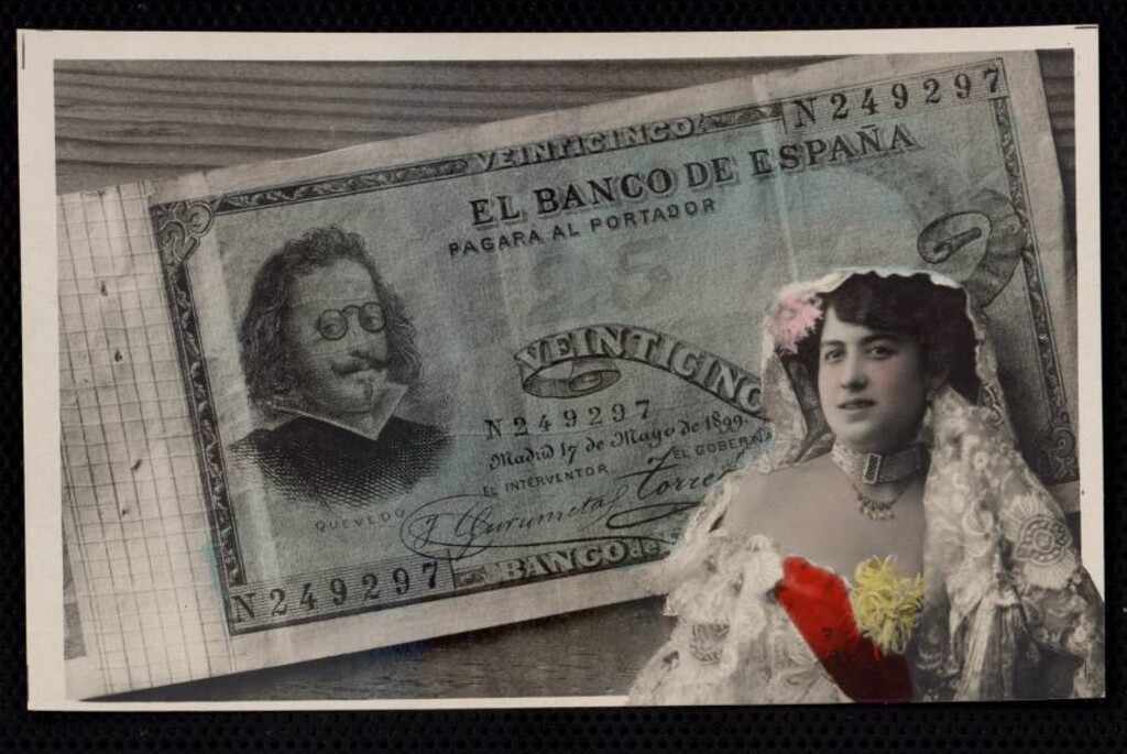 Miniatura de Actriz con bilete de 25 pesetas