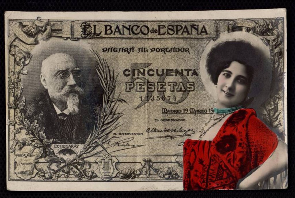 Miniatura de Actriz con bilete de 50 pesetas