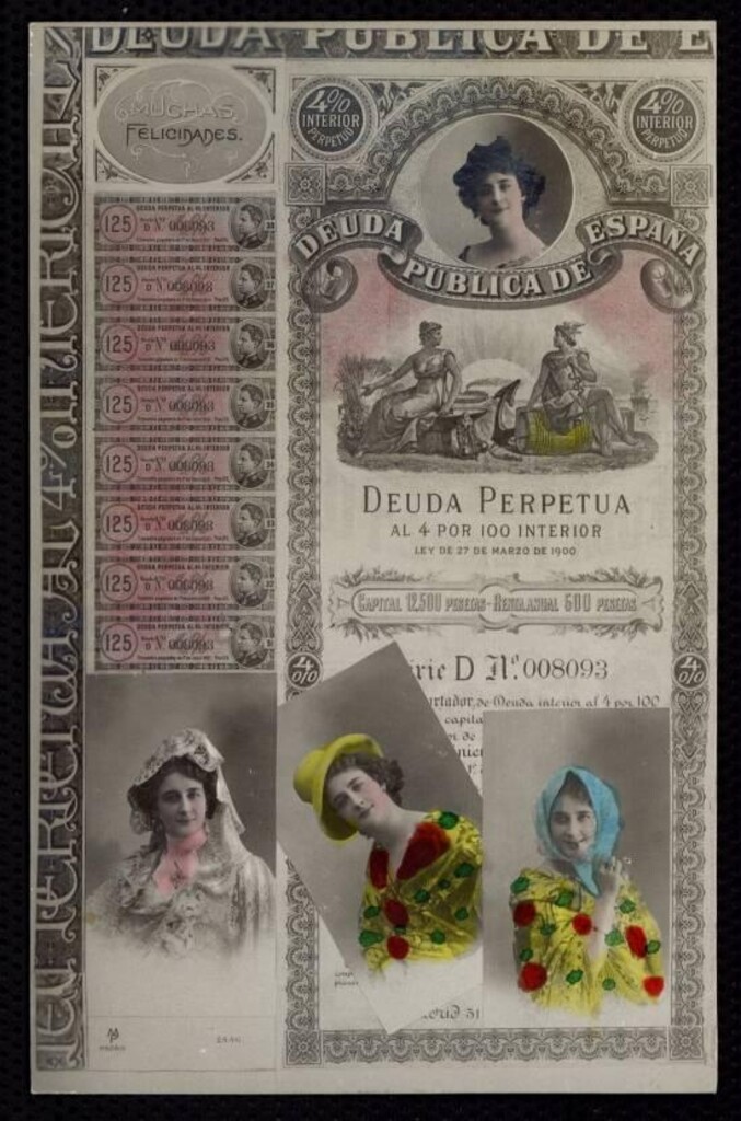 Miniatura de Actrices con fondo de títulos de Deuda pública