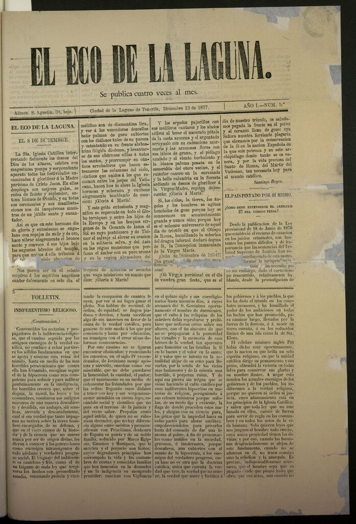 Miniatura de El Eco de la Laguna (1877) del 13 de diciembre de 1877
