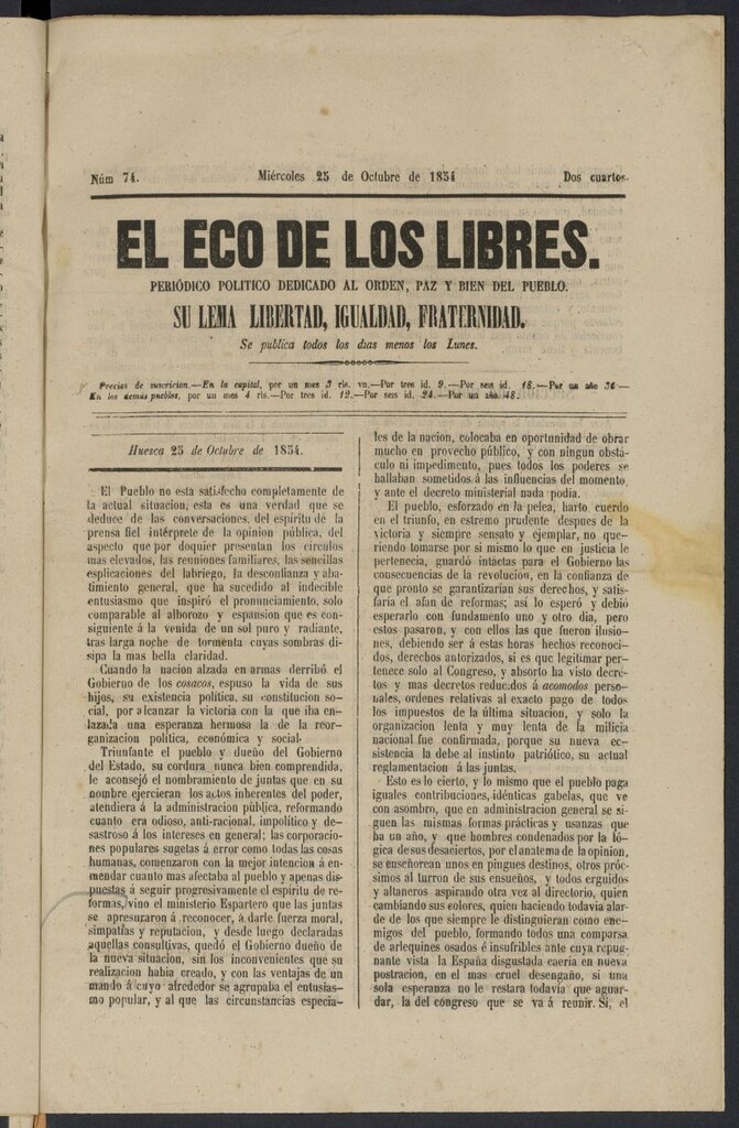 Miniatura de El Eco de los libres del 25 de octubre de 1854