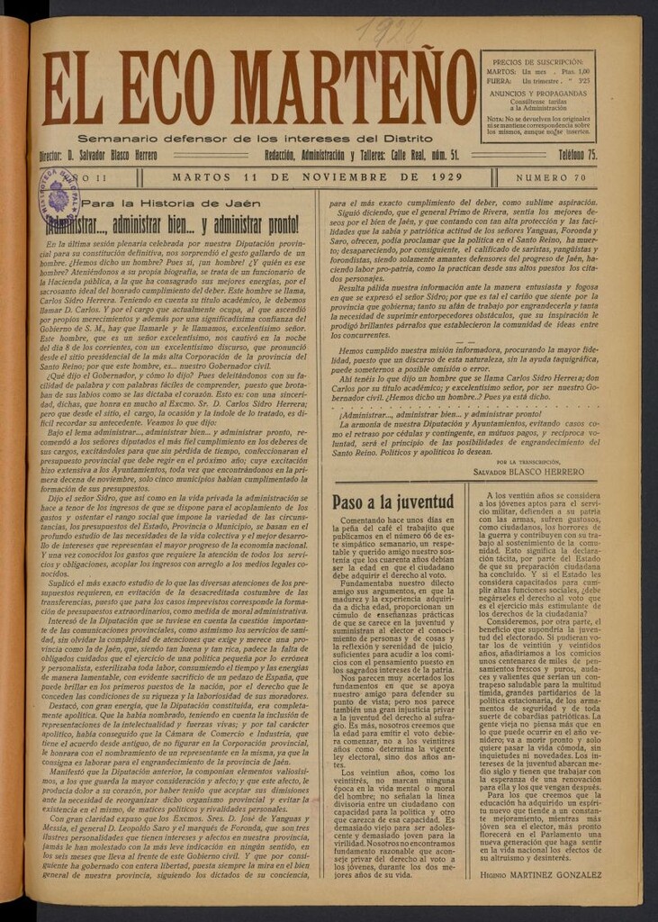 Miniatura de El Eco Marteño del 11 de noviembre de 1929