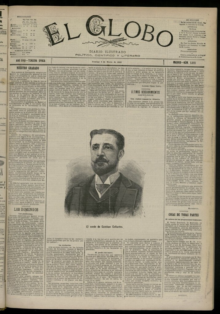 Miniatura de El Globo : diario ilustrado del 6 de marzo de 1892, nº 5965