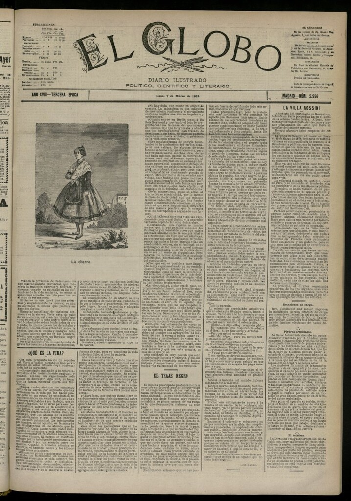 Miniatura de El Globo : diario ilustrado del 7 de marzo de 1892, nº 5966