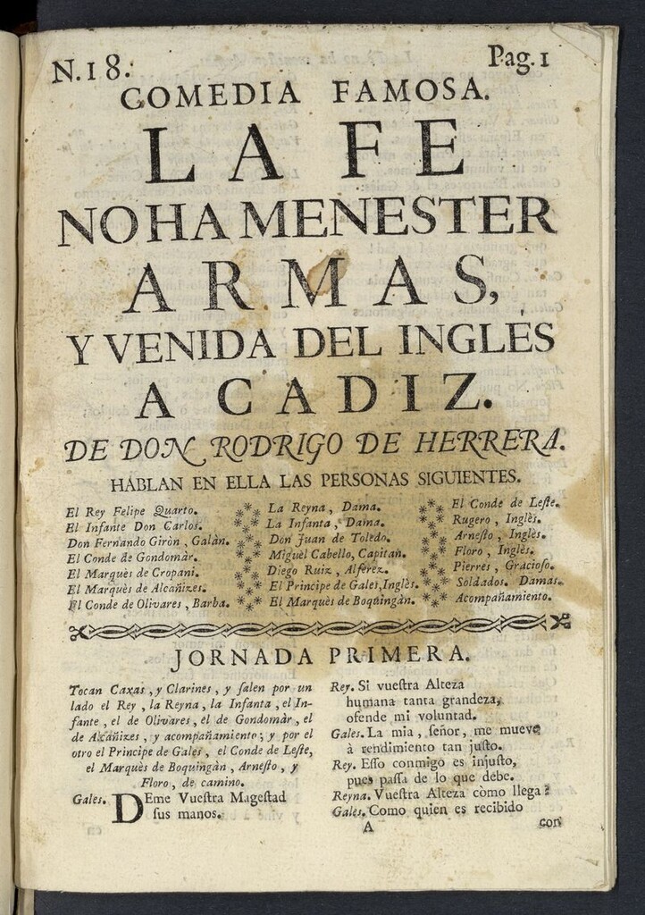 Miniatura de La fe no ha menester armas, y venida del ingles a Cadiz