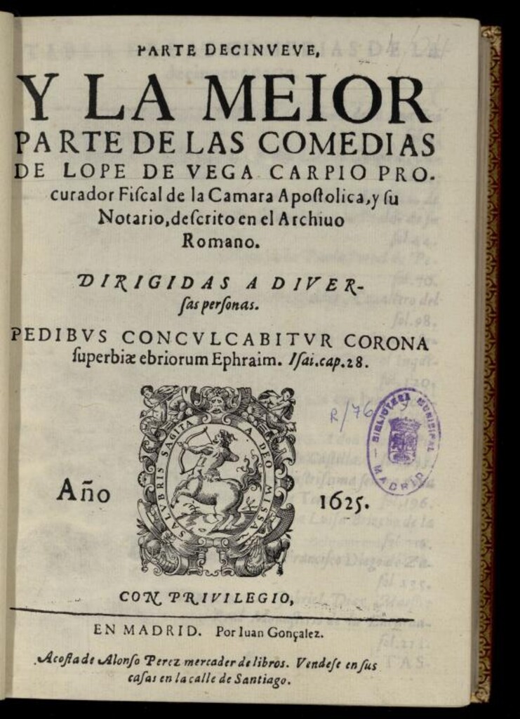 Miniatura de Parte decinueve [sic] y la meior parte de las comedias de Lope de Vega Carpio...