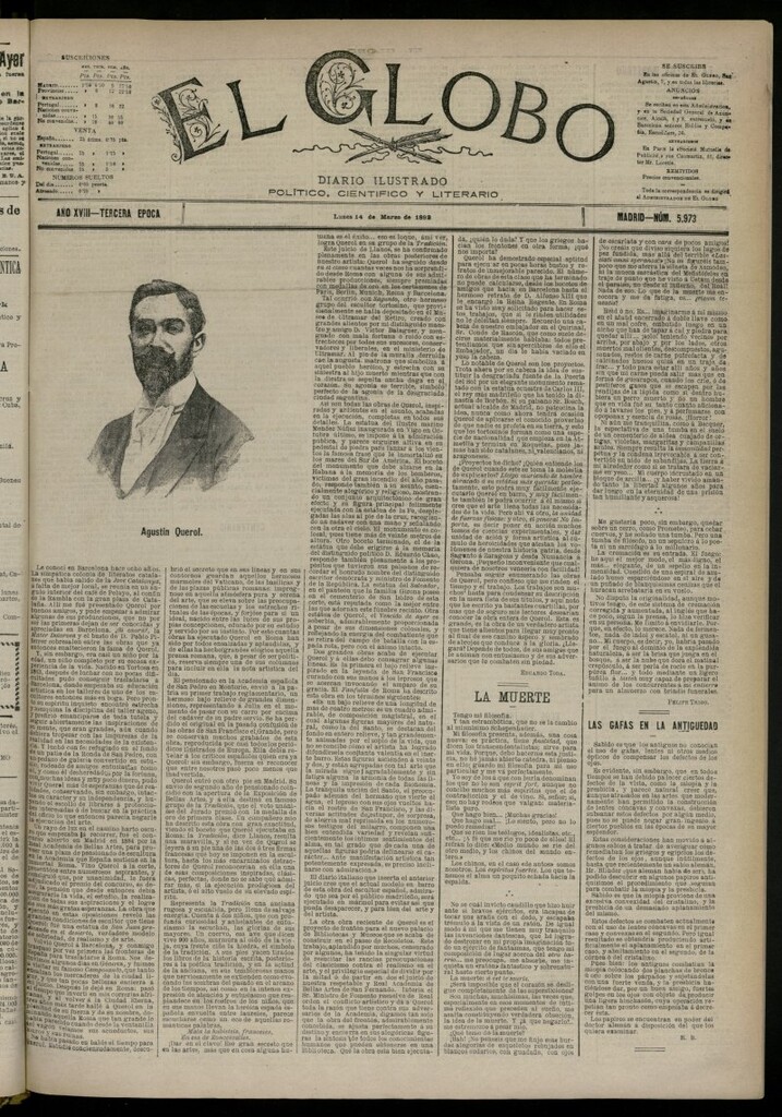 Miniatura de El Globo : diario ilustrado del 14 de marzo de 1892, nº 5973