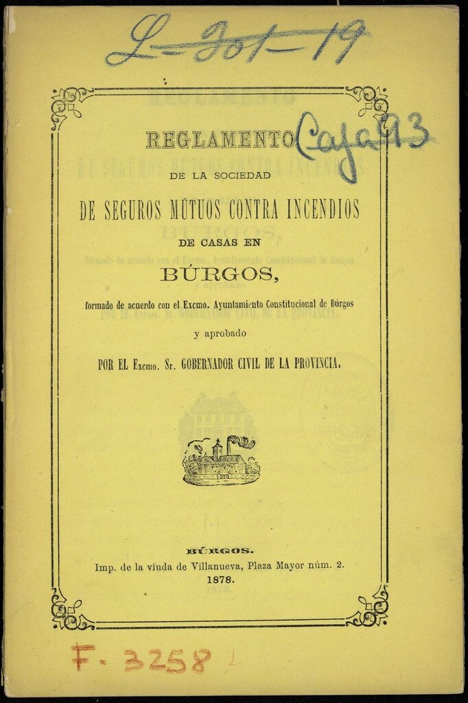 Miniatura de Reglamento de la Sociedad de Seguros Mútuos contra incendios de casas en Burgos