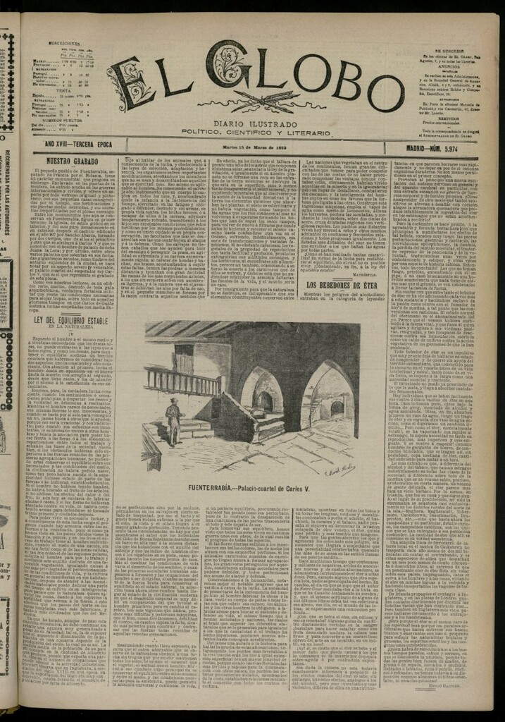 Miniatura de El Globo : diario ilustrado del 15 de marzo de 1892, nº 5974