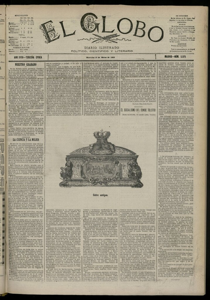 Miniatura de El Globo : diario ilustrado del 16 de marzo de 1892, nº 5975