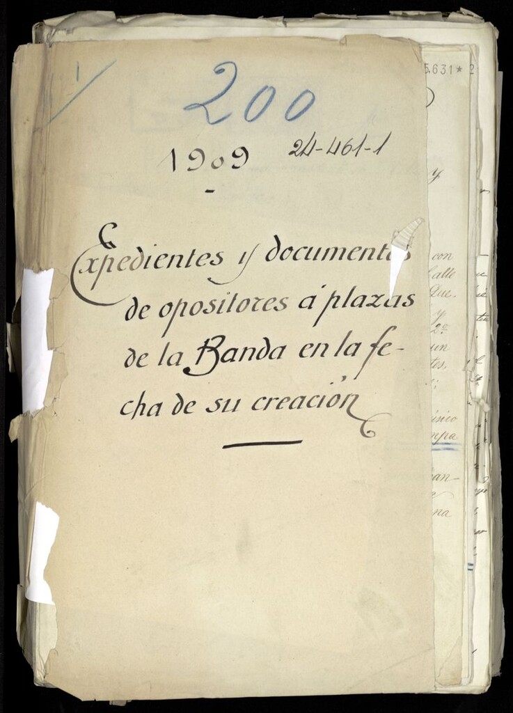 Miniatura de Expedientes y documentos de opositores a plazas de la Banda en la fecha de su creación 1909