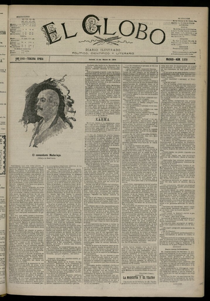 Miniatura de El Globo : diario ilustrado del 19 de marzo de 1892, nº 5978