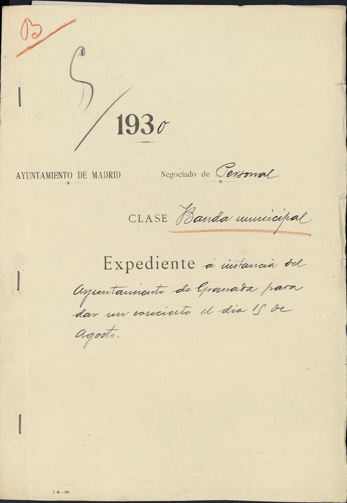 Miniatura de Expediente a instancia del Ayuntamiento de Granada para dar un concierto el día 15 de agosto (1930)
